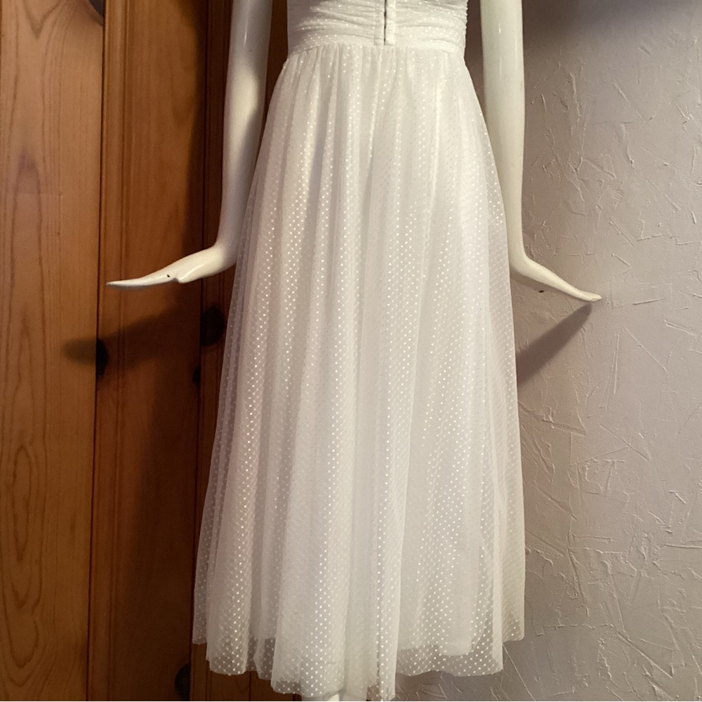 White Midi Swiss Dot Cap-Sleeve Dress - Picture 6 of 10